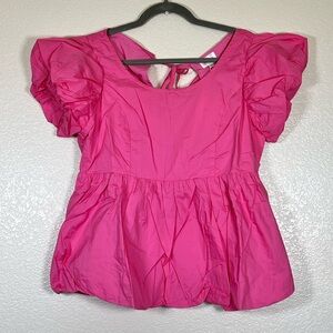 Pink bubble sleeve babydoll top, size large